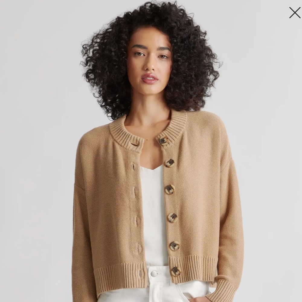 Quince 100% Cotton Camel Cropped Cardigan Sweater